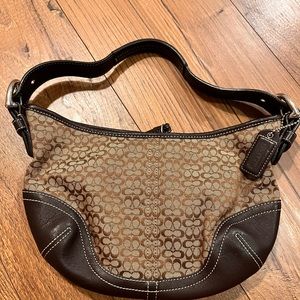 FP Coach Small Purse Hobo Bag Jacquard Leather Trim H32-6351 Dark Brown EUC